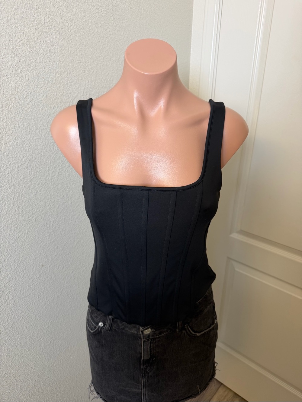 Express Black Square-Neck Corset-Style Tank